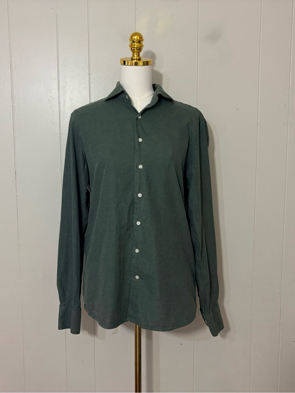 Suitsupply Egyptian Cotton Green Flannel Shirt Slim Fit 15 1/2 39/40